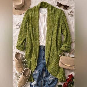 A Knitch Above Olive Open-Front Sweater